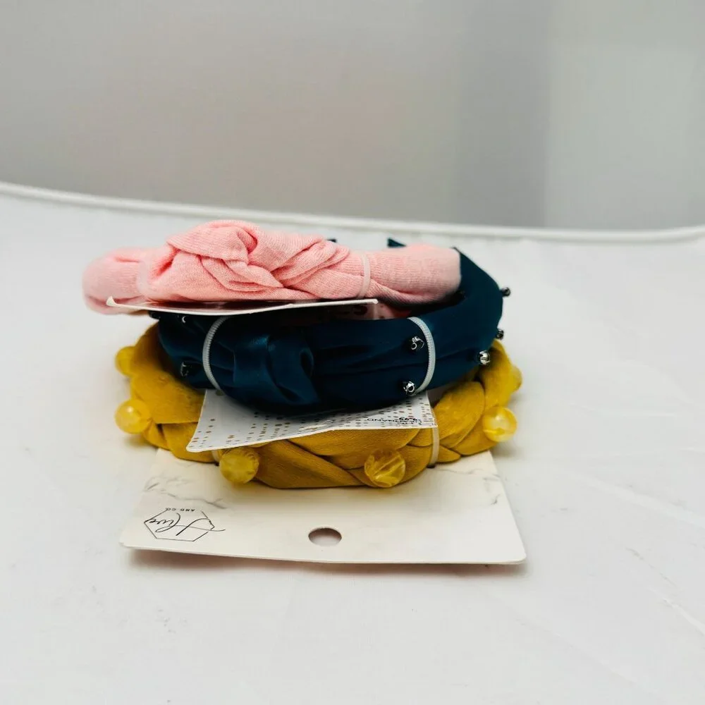 Scunci & Hive Headband Set Braided Yellow Pink Blue 3-Pack